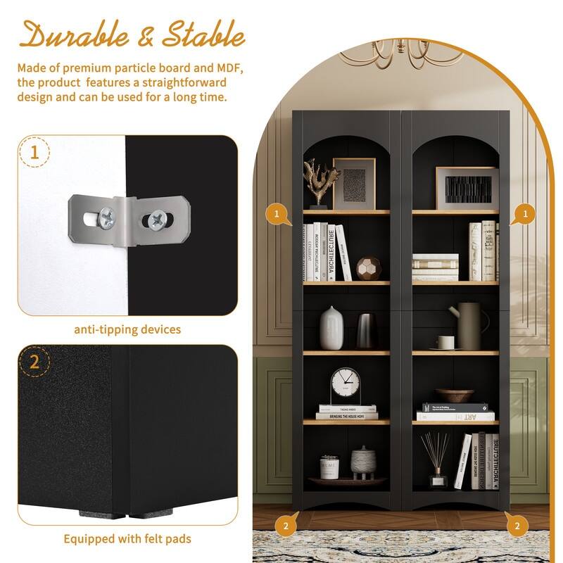 Farmhouse Free Standing 5 Tier Bookshelves Set of 2 with Adjustable Shelves for Versatile Storage