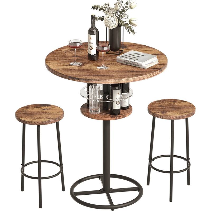 VECELO Bar Table Set, Round Bistro Bar Table Wooden Top, Sturdy Metal Frame with Pedestal, Set of 1/3 - Bar Table Set - Brown