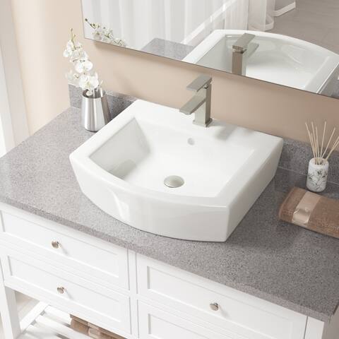V300 Bisque Porcelain Sink with Brushed Nickel Faucet and Pop-up Drain