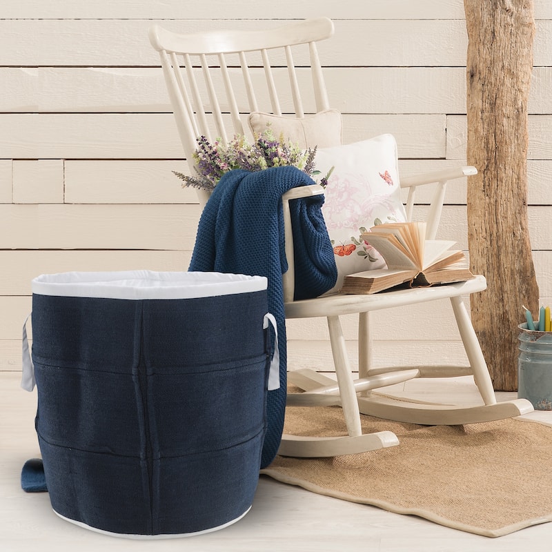 Sevita Coastal Indoor/Outdoor Navy/White Storage Basket with Handles - 21" x 21" x 21"