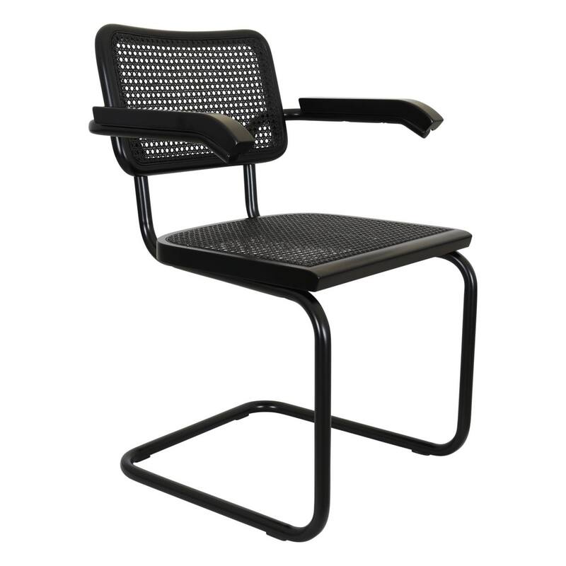 Breuer Chair Company Marcel Breuer Cesca Cane Cantilever Armchair Arm Chair w/ Black Steel Frame (Various Wood & Cane Colors)