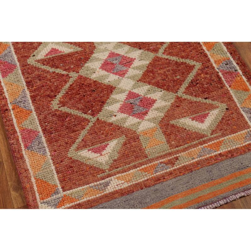Orange Anatolian Turkish Vintage Runner Rug Hand-Knotted Wool Carpet - 2'9"x 12'9"