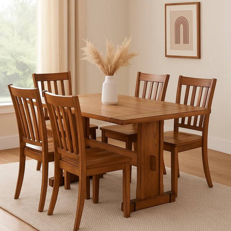 Marv Dining Table, 50 Inch Rectangular, Farmhouse Light Brown Wood