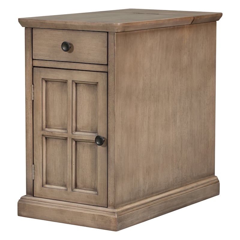Classic Vintage Livingroom End Table with USB Ports and One Multifunctional Drawer - 14'' D x 24.3" W x 23" H