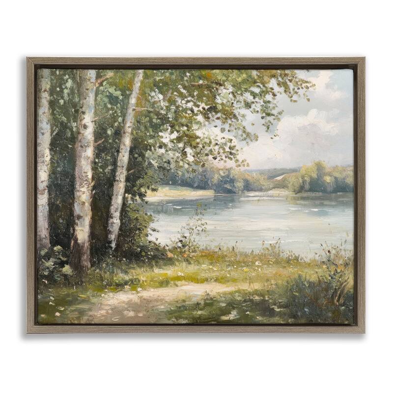 Stupell Place To Relax Lake View Framed Floater Canvas Wall Art Design By Petal Prints Design - 31 x 25 - Brown