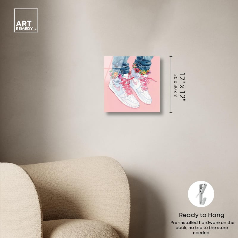 Blush Floral Bloom Sneakers Acrylic by Art Remedy, Ready to Hang