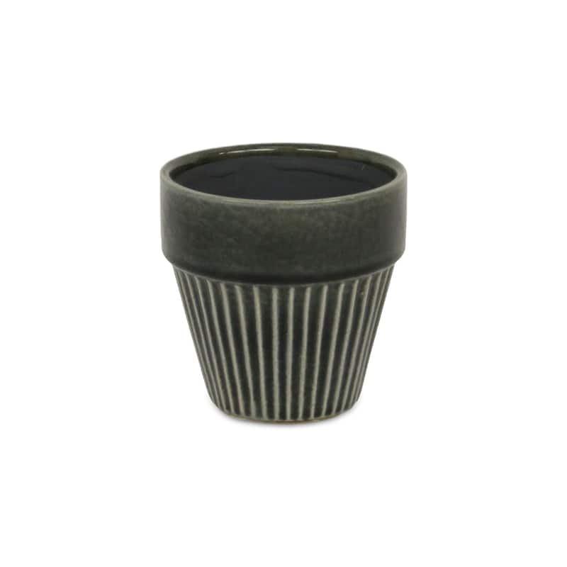 Corseta Tapered Lined Pattern Ceramic Pot - Dark Gray