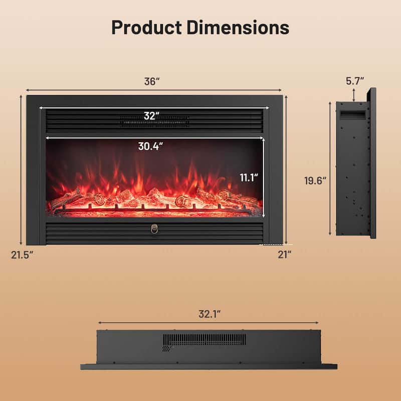 Costway 36" Electric Fireplace Insert 1500W Recessed Fireplace - See Details
