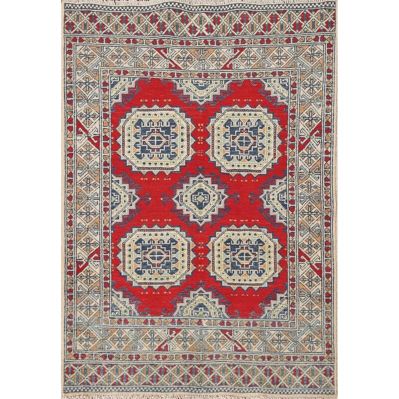 Kazak Accent Rug Hand-Knotted Wool Carpet - 3'5"x 4'10"