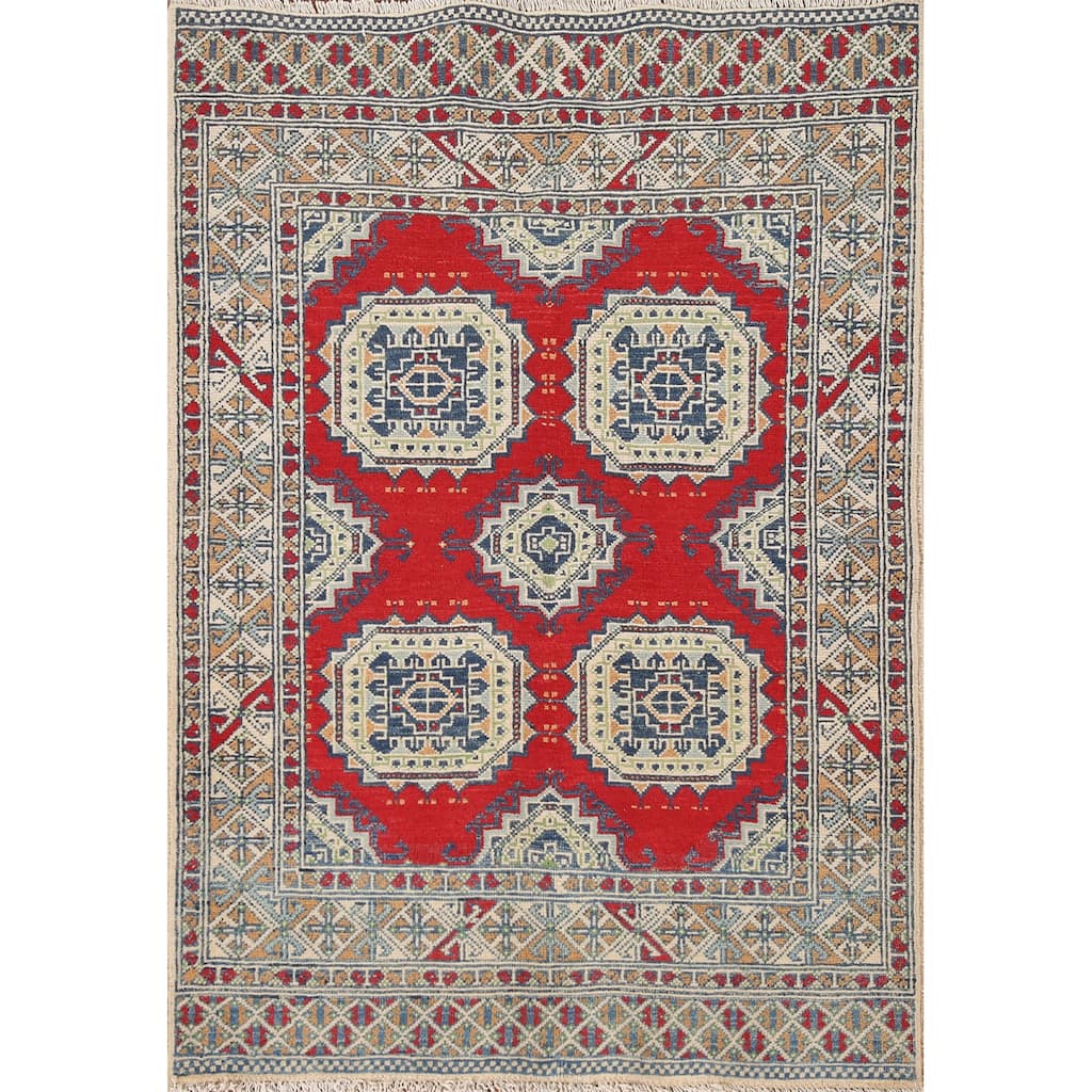 Kazak Accent Rug Hand-Knotted Wool Carpet - 3'5"x 4'10"