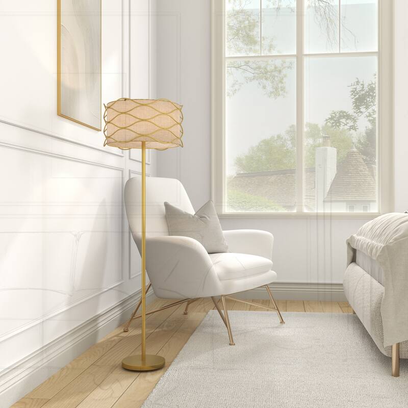 Acroma Standard Adjustable FloorLamp with Fabric Wavy Shade