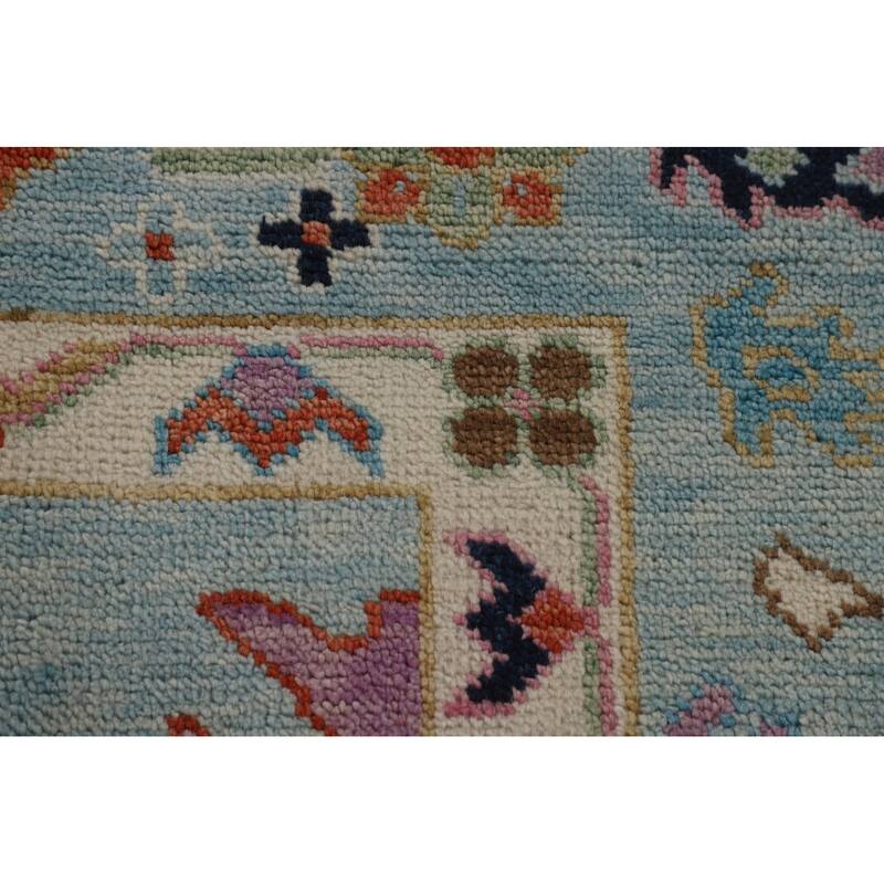 Light Blue Oushak Rug Hand-Knotted Wool Carpet - 8'11" x 11'8"