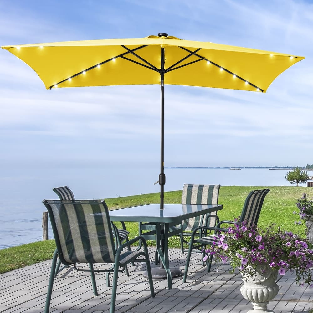 LIVOOSUN LED 10 x 6.5Ft Patio Table Umbrellas Outdoor Market Umbrella with Aluminium/Steel Pole, UV-Resistant Canopy