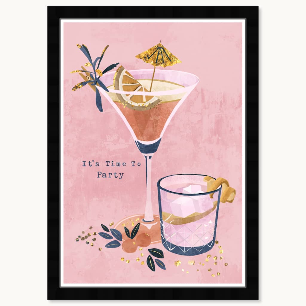Wynwood Studio Golden Party Time Framed Trendy Fashion Kitchen Art Prints