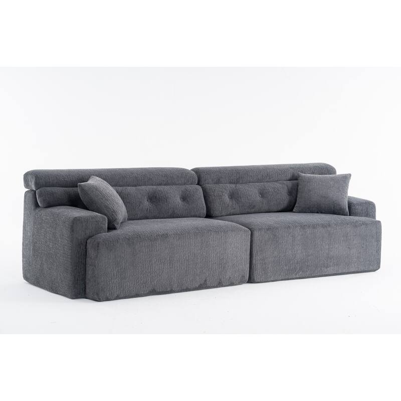 4-Seater Combined Sofa, Wood Grain Chenille Fabric, Full Sponge Compression Sofa,Combined Sofa With 2 Pillows