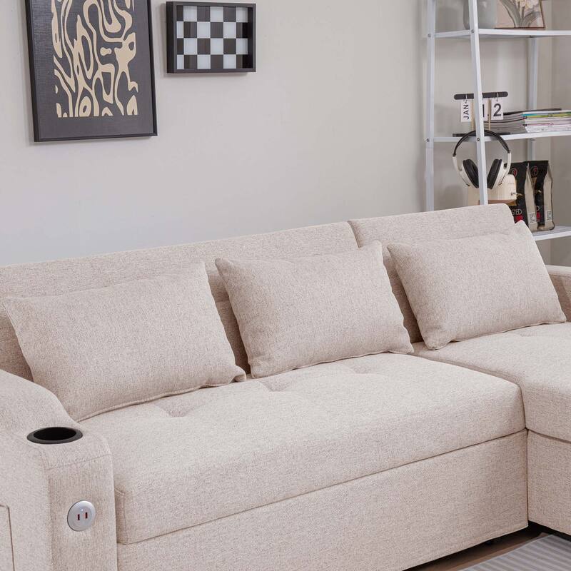 84" 3 in 1 Linen Sleeper with USB Ports and Cup Holders