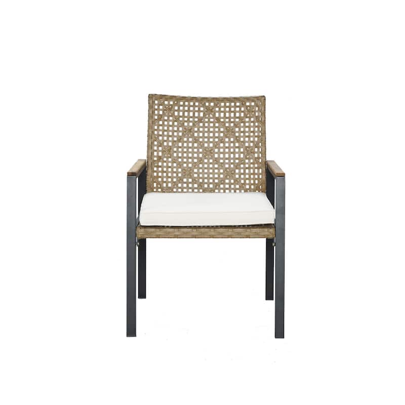 Modern 5-Piece Outdoor Patio Dining Set Acacia Wood Table and PE Rattan Chairs for Garden Furniture