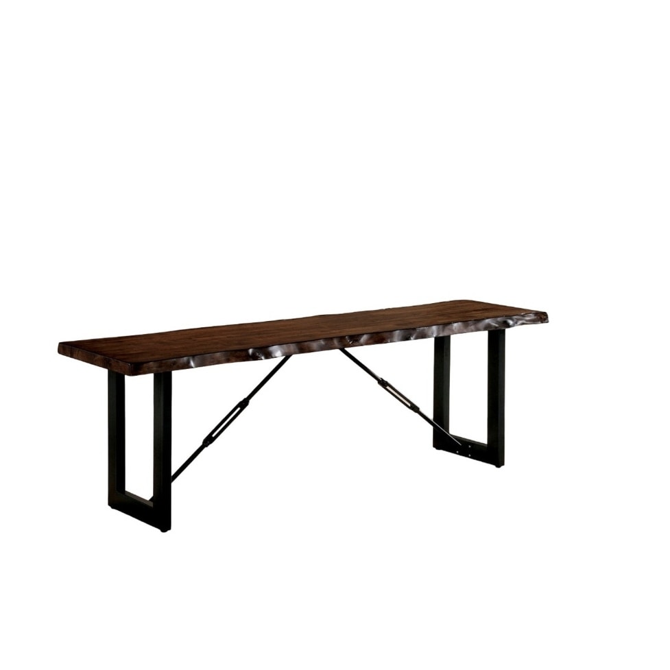Industrial Style Bench With U Shape Metal Legs And Two Tone Walnut Black Finish