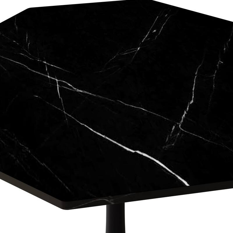 31.5" Modern Octagonal Coffee Table - Printed Black Marble Top & Metal Base
