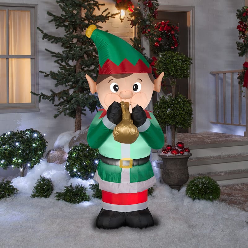 Gemmy Animated Christmas Airblown Inflatable Mixed Media Elf Playing ...