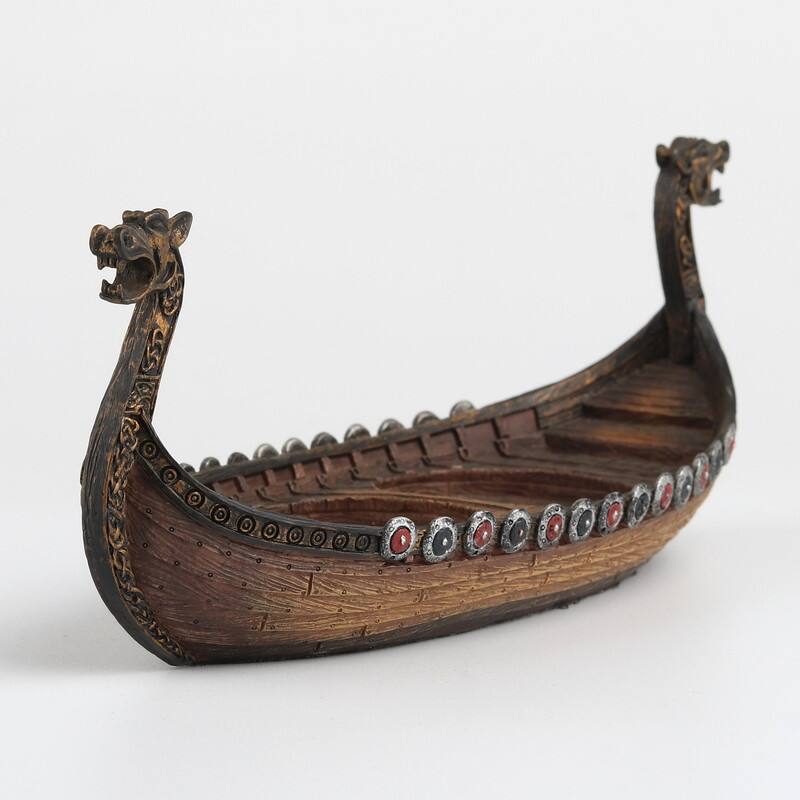 8.07 inches Width Polyresin Viking Boat Tea Light Holder Multicolor Finish Figurine