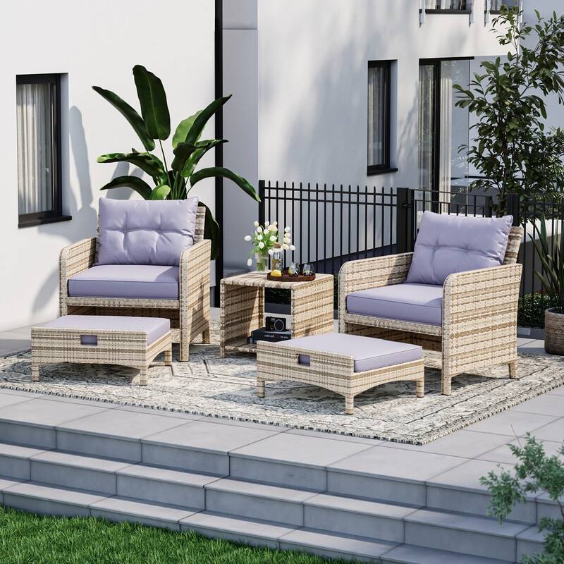 Pamapic 5-Piece Wicker Patio Conversation Set with Ottomans