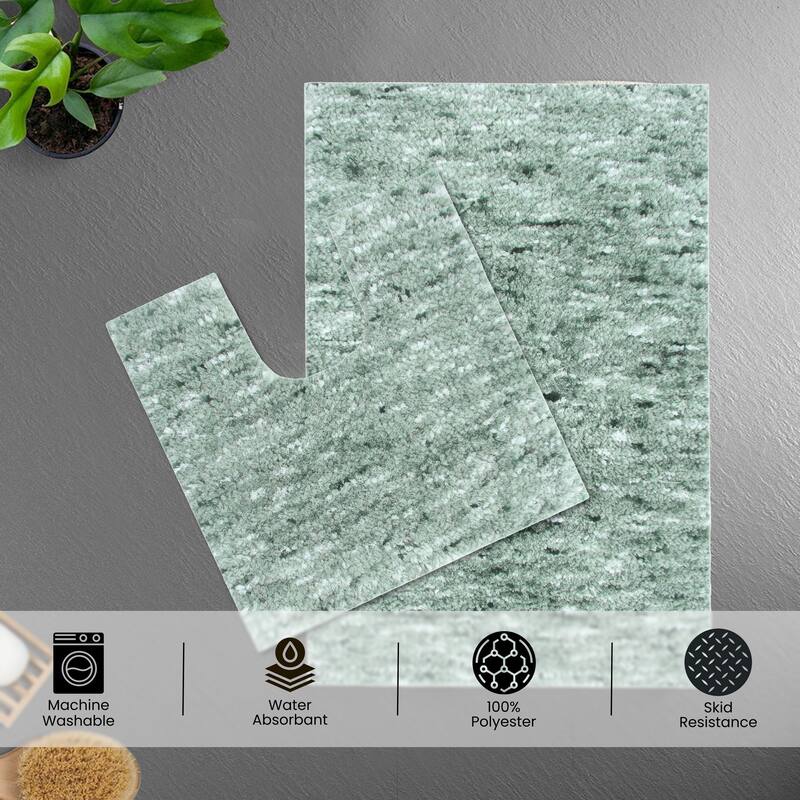 Home Weavers Cloud Comfort 100% Microfiber Bath Rug Set, Water Absorbent Soft Microfiber Shaggy Mat Machine Washable - 3Pc Set