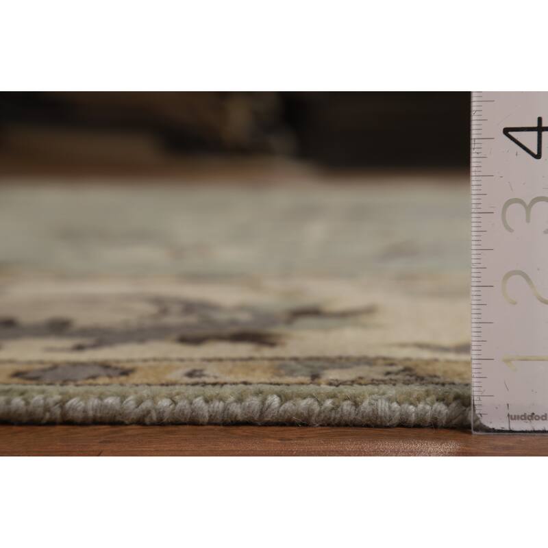 Green Floral Oushak Indian Area Rug Hand-Knotted Wool Carpet - 9'1"x 11'10"