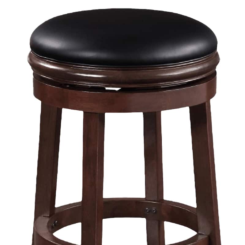 Sabi 29 inch Swivel Counter Stool, Solid Wood, Faux Leather, Brown, Black