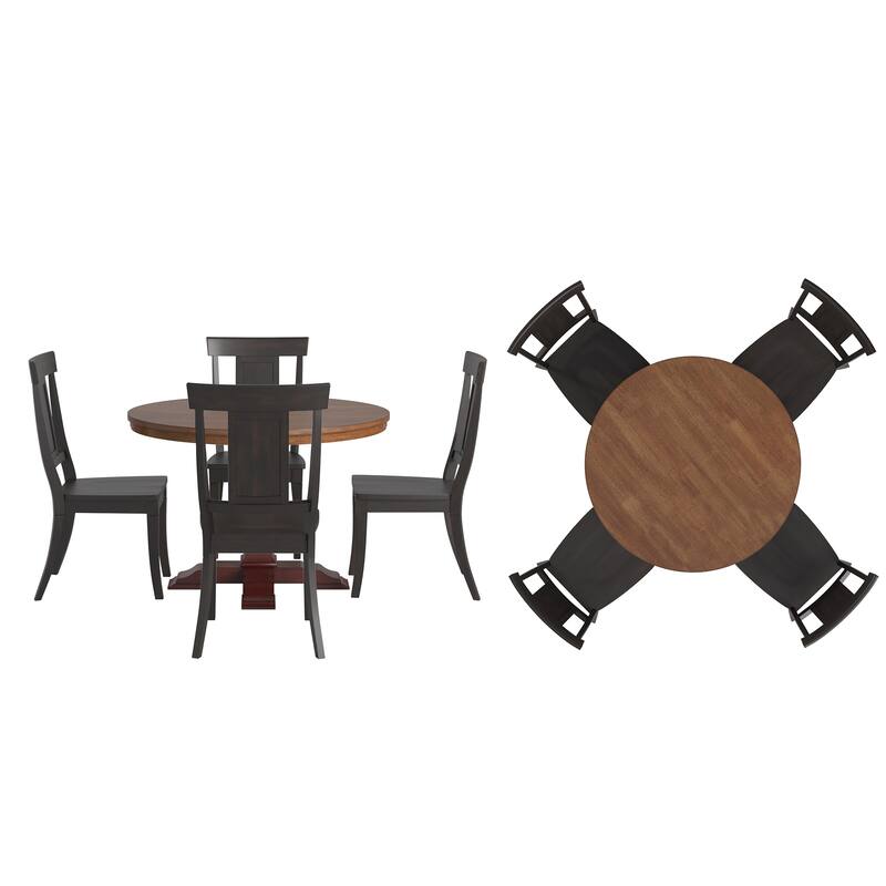 Ronda 45" Round Solid Wood Top Dining Set with Panel Back Chairs