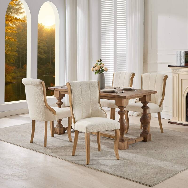 GDF Studio- Snow Velvet Mid-Century Dining Chair with Curved Wood Legs, Set of 2