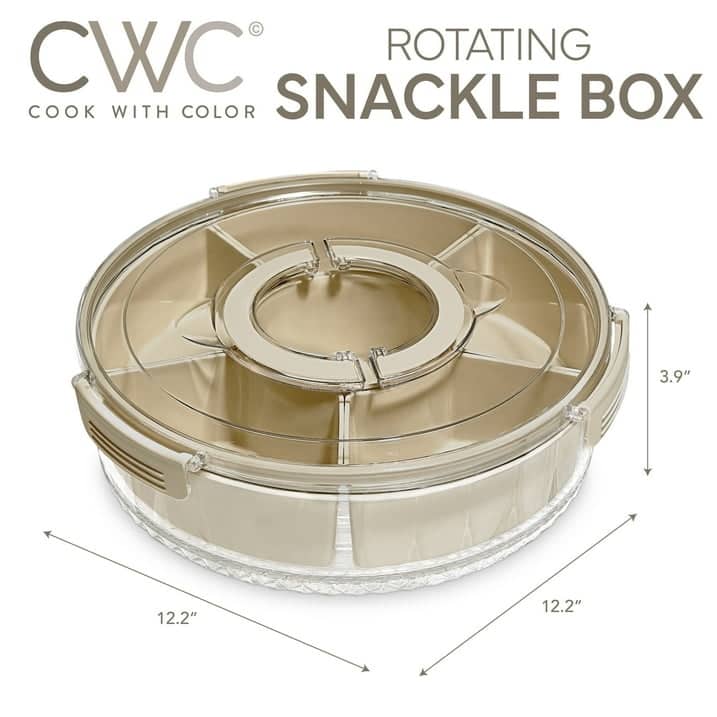 COOK WITH COLOR Round Snackle Box – 6-Compartment Serving Tray with Lid and Handle,Kids Lunch Box & Meal Prep Snack Container