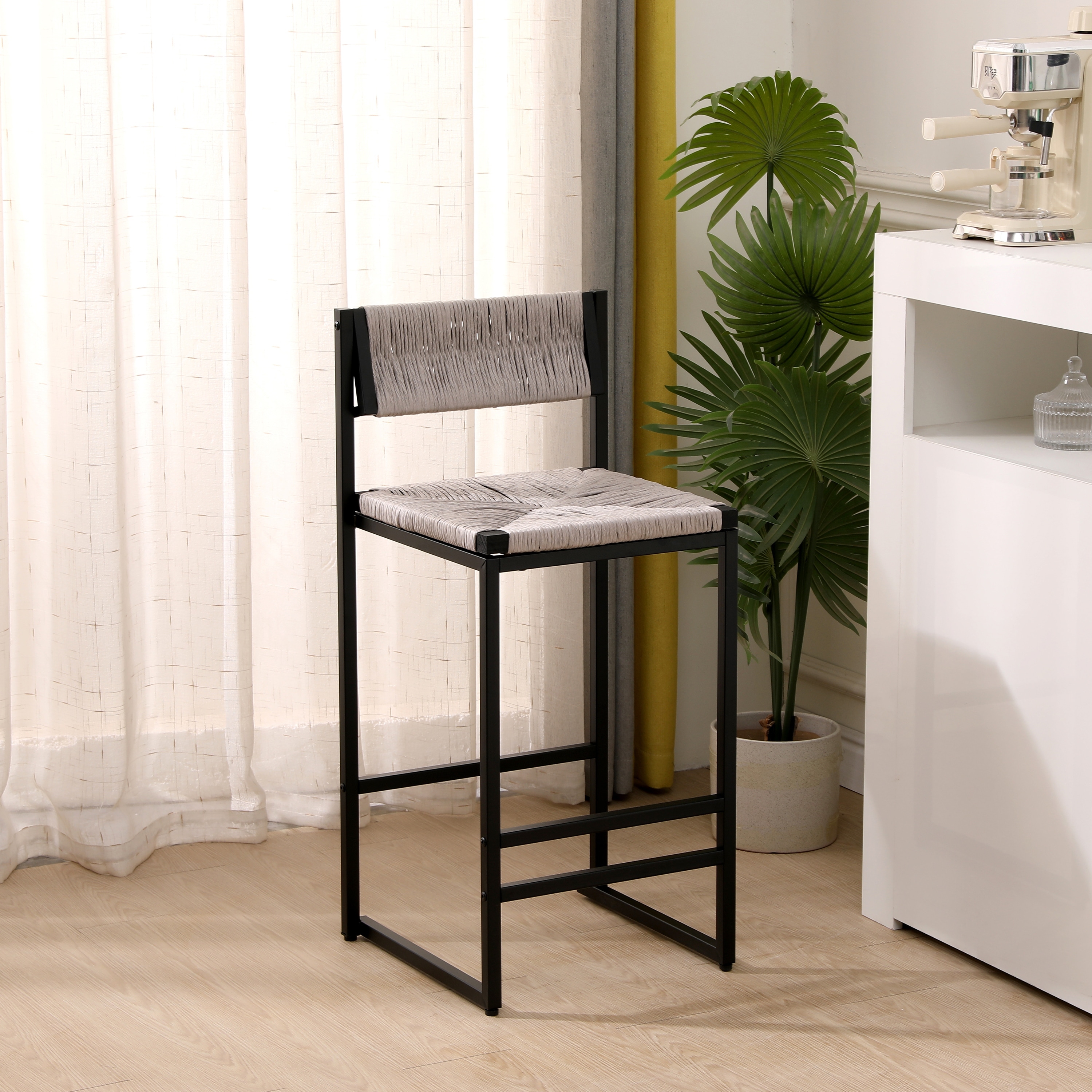 Paper Rope Woven Bar Stools Set of 2 Hand Weave Counter Stool with footrest for Kitchen Island Dining Room On Sale Bed Bath Beyond 39970245
