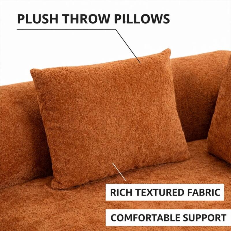 96" Boucle Fabric Sectional Sofa with Four Pillows, No Assembly Required