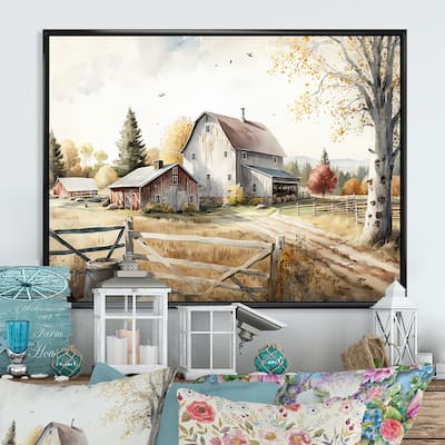 Designart "Beautiful Barn In Spring II" Farmhouse / Country Framed Canvas Art Print