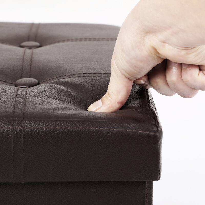 Faux Leather Folding Storage Ottoman Cube Foot Rest Stool Seat with Hole Handle - Brown