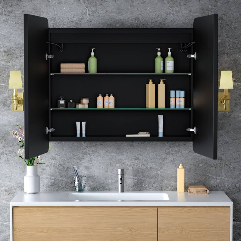 Aris Recessed/Surface Mount Bathroom Medicine Cabinet with Mirror and Lights, Dimmable, Adjustable Shelves, Fast Defogging