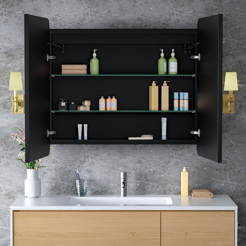 Aris Recessed/Surface Mount Bathroom Medicine Cabinet with Mirror and Lights, Dimmable, Color Adjustable, and Fast Defogging