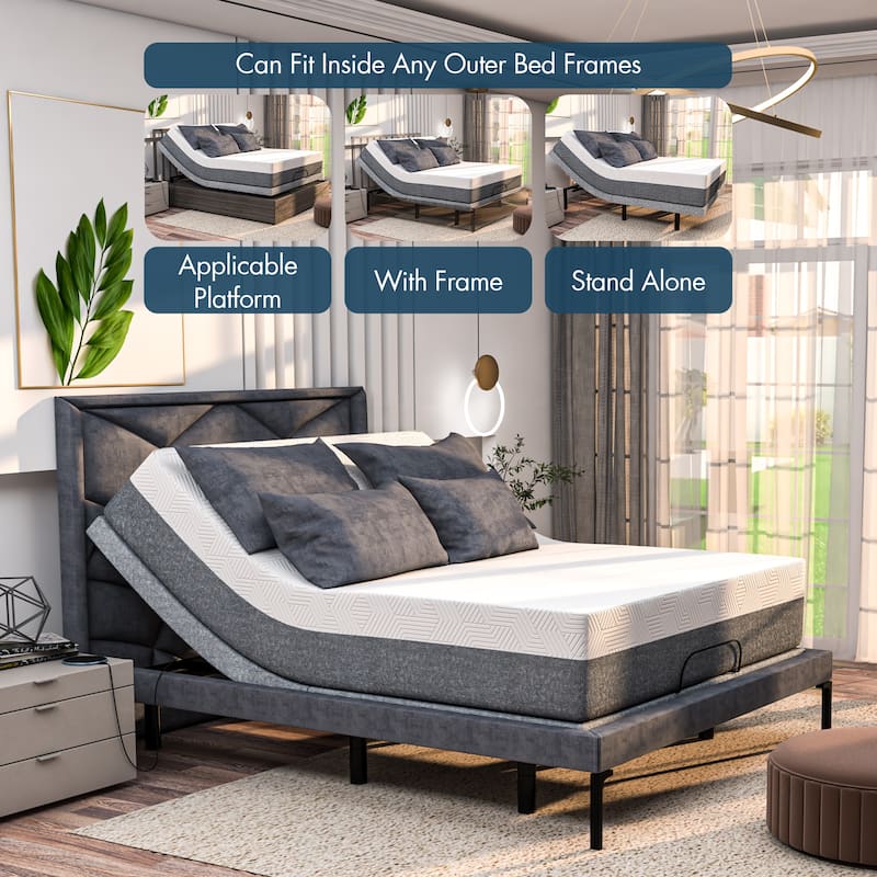 Renanim Adjustable Bed Frame with 12" Mattress, Dual Massage, Zero Gravity, 5 Minutes Installation, USB Ports, App control