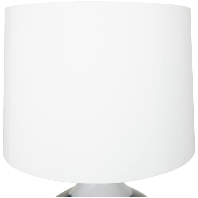 Glass Gourd Style Base Room Table Lamp with Drum Shade - Blue - Roche River Decor