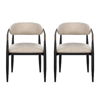 Set of 2 Upholstered Dining Side Chairs in Beige and Black