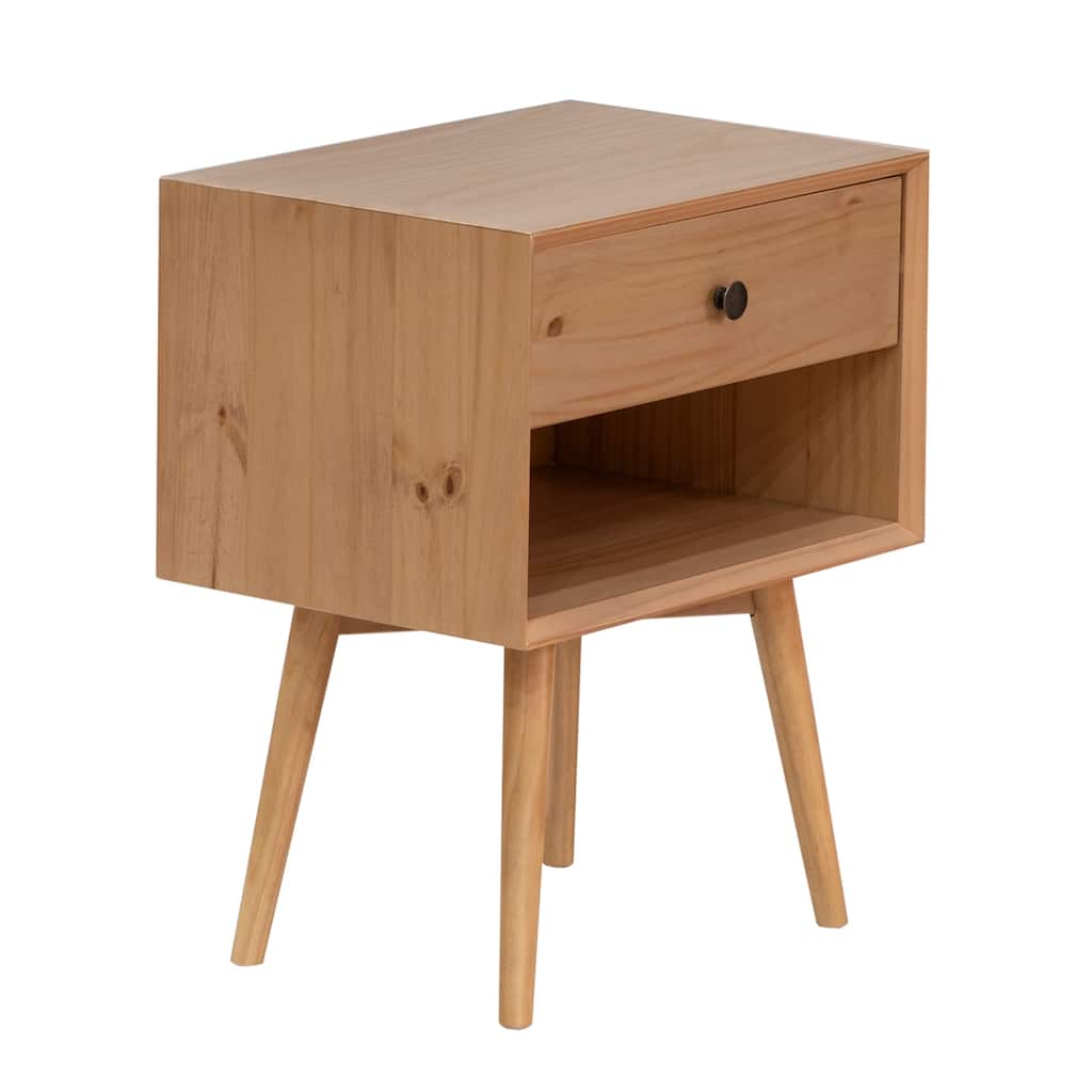 Mid-Century Modern Single-Drawer Solid Wood Nightstand for Living Room, Bedroom and Office