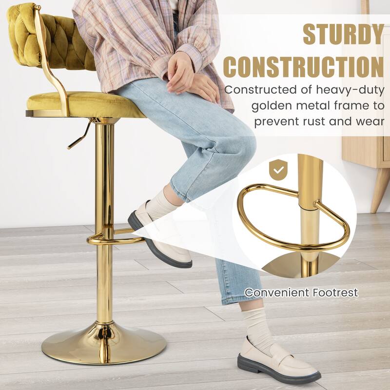 Costway Swivel Velvet Bar Stools Set of 2 Upholstered Adjustable with - See Details