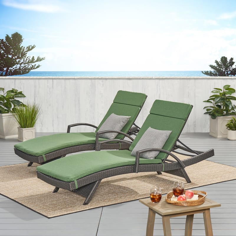 Vilano Outdoor Cushioned Lounge Chair (Set of 2) by Christopher Knight Home - Grey/Jungle Green