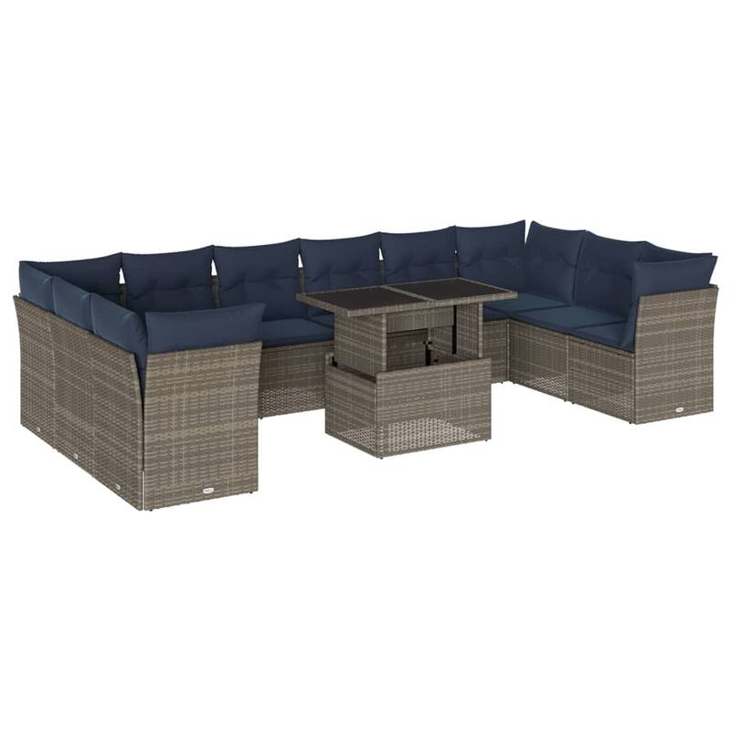 vidaXL 11 Piece Patio Sofa Set with Cushions Brown/Gray Poly Rattan - 24.4 x 24.4 x 27.2