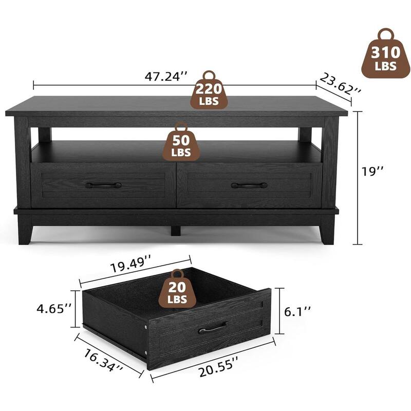 47.2" Center Farmhouse Coffee Table with Drawers for Living Room - N/A