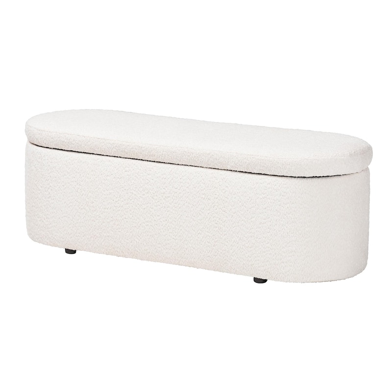 Lavina Modern White Teddy-Bear Fabric Storage Bench - White
