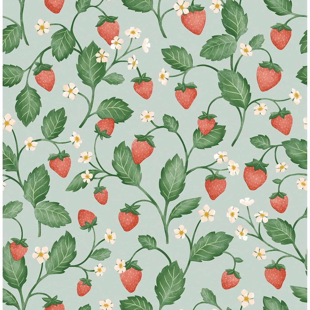 Fine Decor Maxine Seafoam Strawberry Fields Wallpaper - N/A