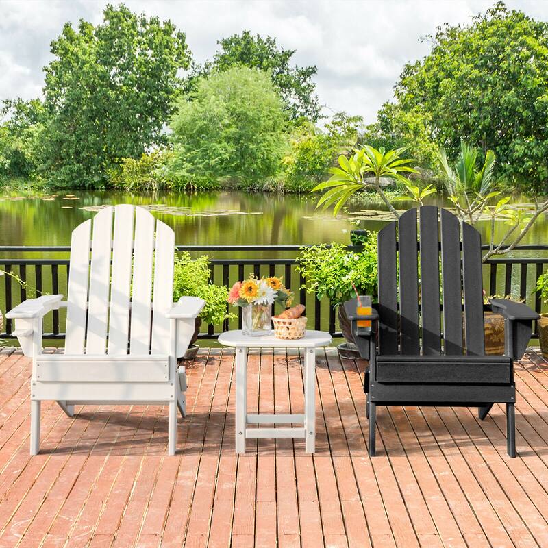 Gymax 4PCS Patio Folding Adirondack Chair Weather Resistant Cup Holder