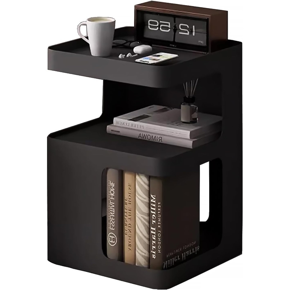 Modern Metal Nightstand, 3-Tier Bedside Table with Storage for Bedroom or Living Room, No Assembly